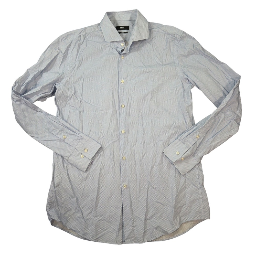 Hugo Boss Mens Slim Fit Blue Italian Fabric Button Down Shirt Size 16.5